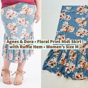 Agnes & Dora Floral Print Midi Skirt with Ruffle Hem Women's Size M